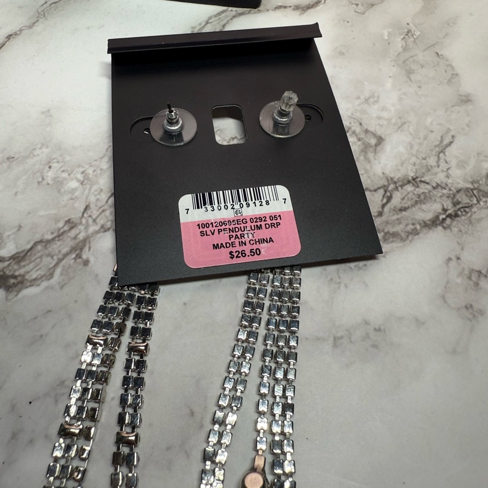 INC International Concepts Silver Rhinestone Earrings - Picture 2 of 2